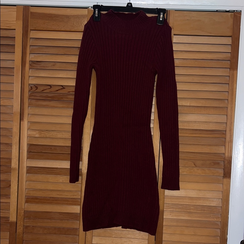 Elegant Burgundy Ribbed Knit Dress